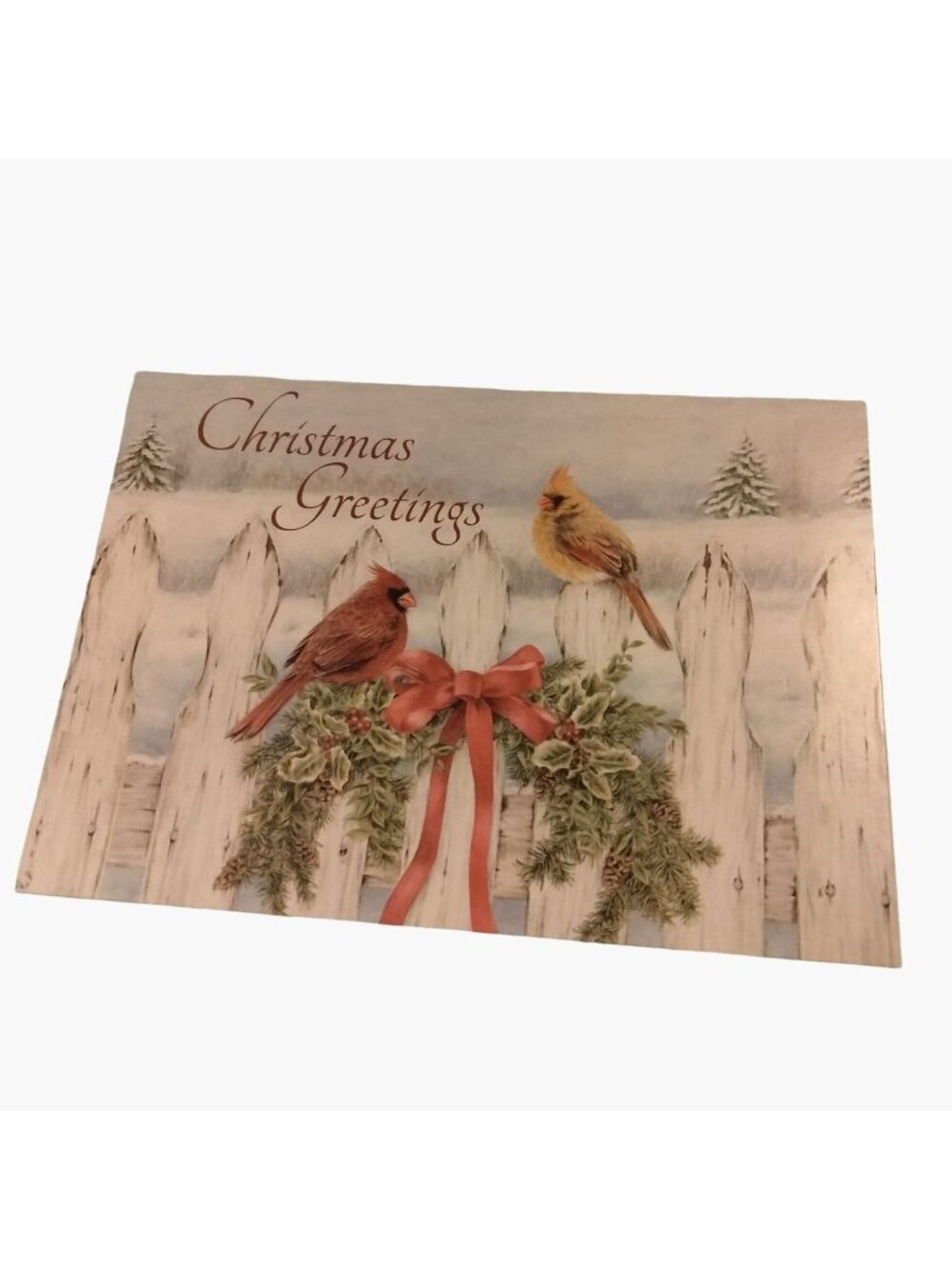 Christmas Greeting Card Cardinals Wreath Country June Shasky